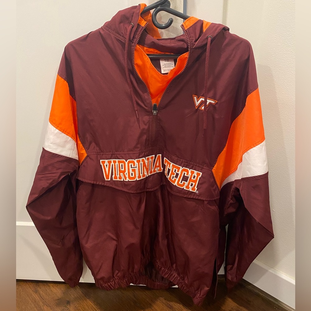 Virginia Tech hooded raincoat pull over with quarter zip